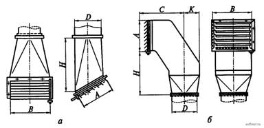Общий вид душирующих патрубков типа ПДв (а) и ПДн (б)