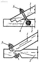 Соединение стропил болтом и хомутом