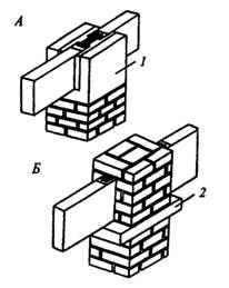 Узел сопряжения ригеля с кирпичным столбом